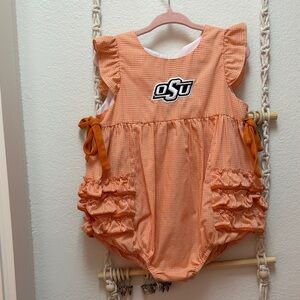 OSU Orange Gingham Ruffle Baby One-Piece Bodysuit